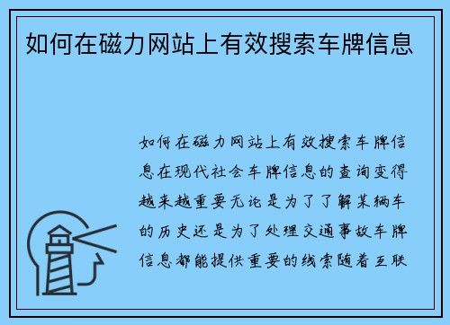 如何在磁力网站上有效搜索车牌信息